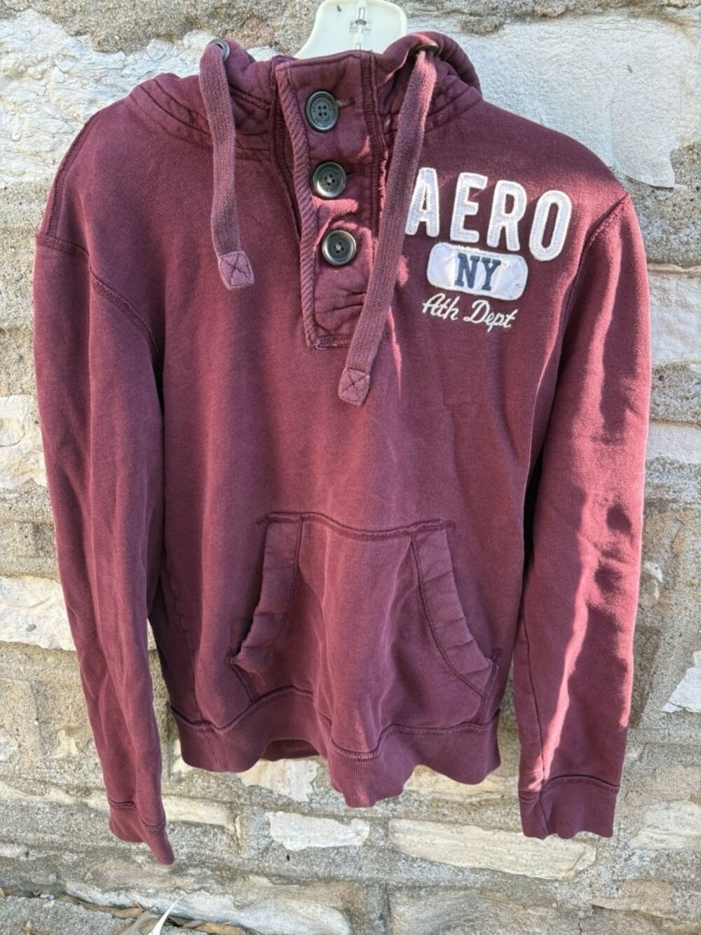 Aeropostale Hoodie Sweatshirt Aero NYC Logo Maroon Mens Pullover 90s Retro - Sm